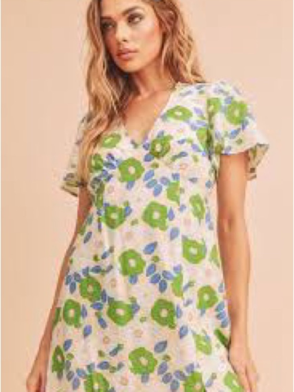 Floral V-Neck Shift Dress in Green & Blue